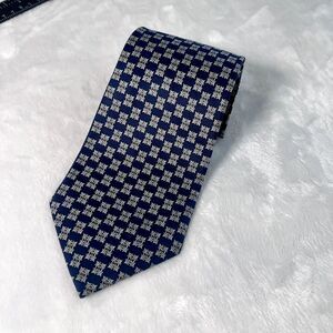 Retro‎ Rene Chagal Neck Tie Silk Geometric Navy Blue Silver 4x58